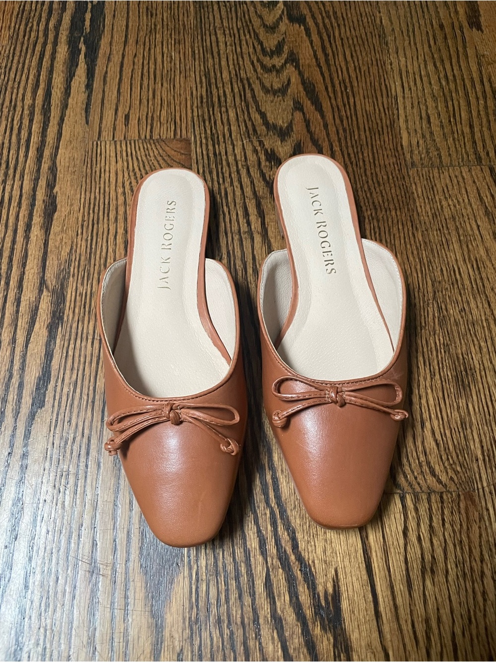 Jack Rogers Cognac Leather Slip-On Mules with Bow